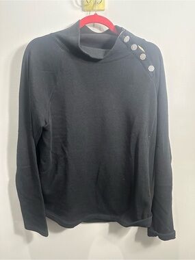 J.Crew Black Mock Neck Sweatshirt w/ Crystal Button Detail Large NWOT